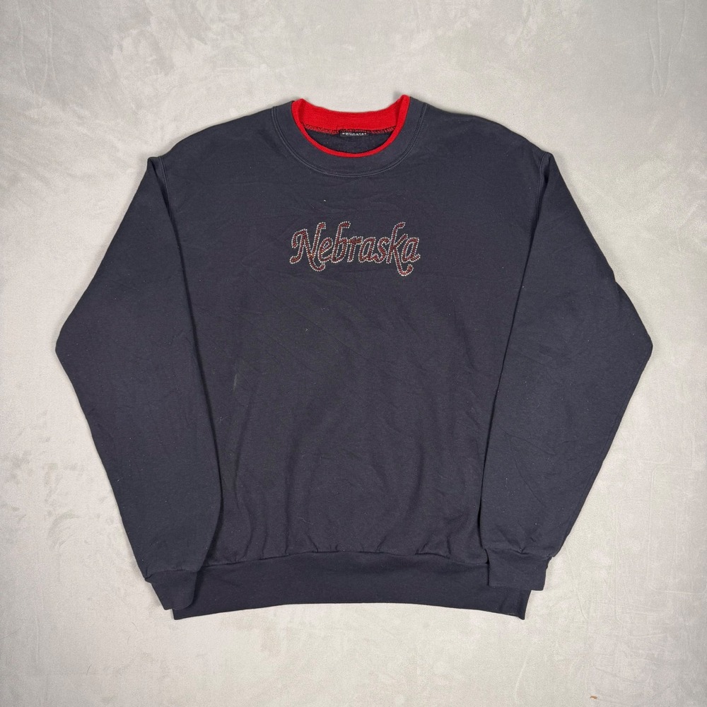 90s Womens Sunburst Nebraska Rhinestone Double Neck Sweatshirt XL